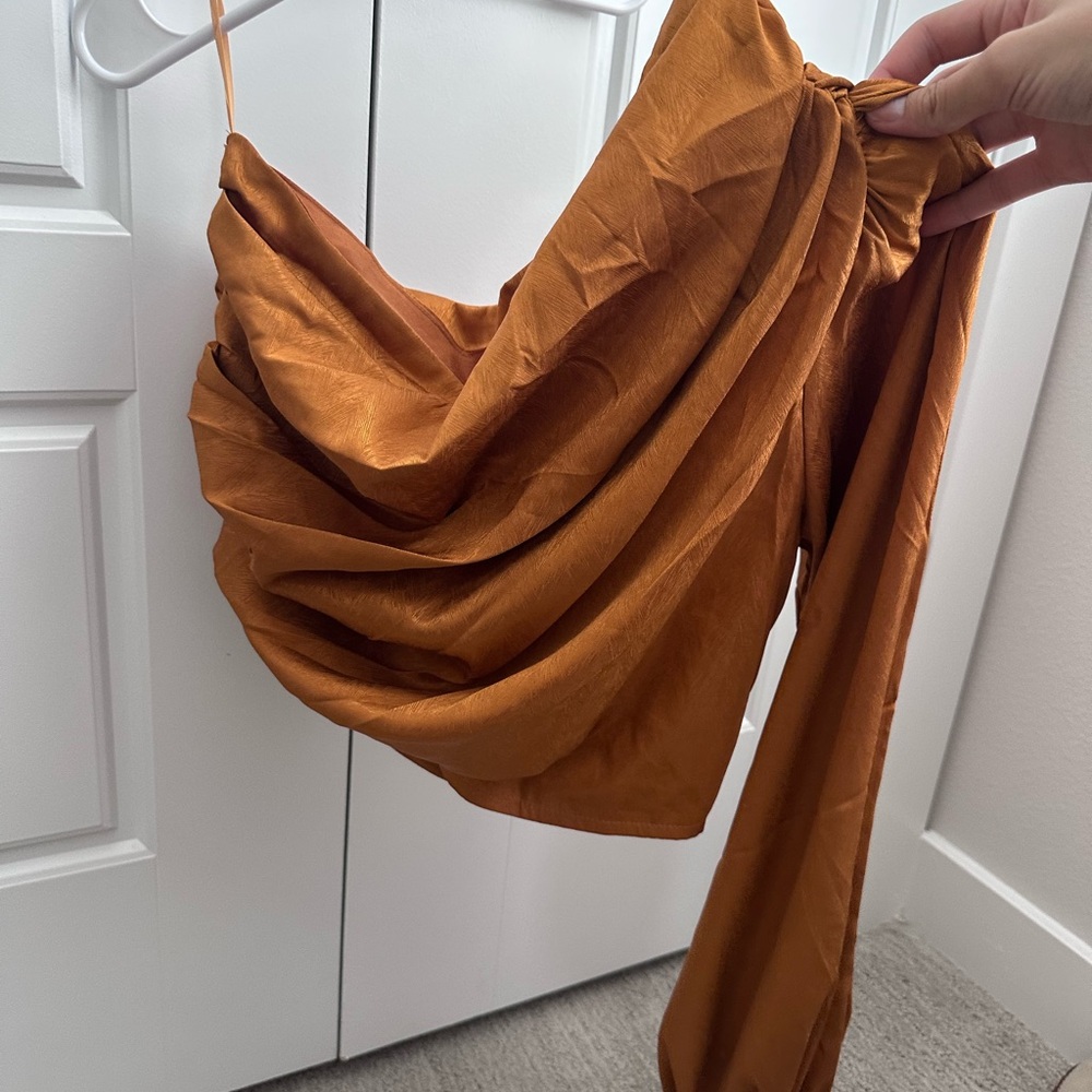 Fiesta One-Shoulder Draped Top in Rust Orange